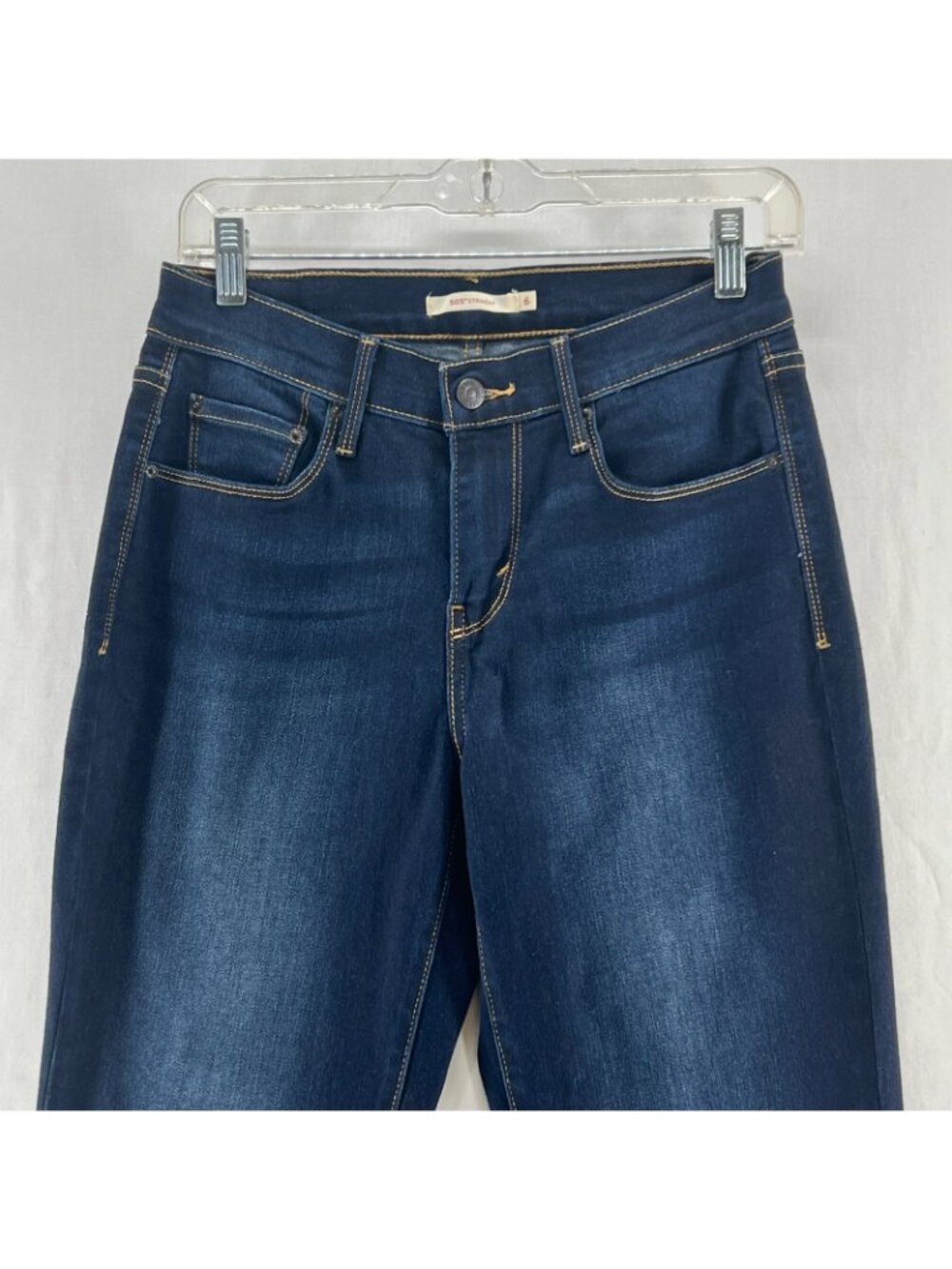 Levi’s 505 Straight Leg Jeans Womens 6 Dark Wash Stretch Denim Mid Rise Zip Blue - Picture 3 of 14